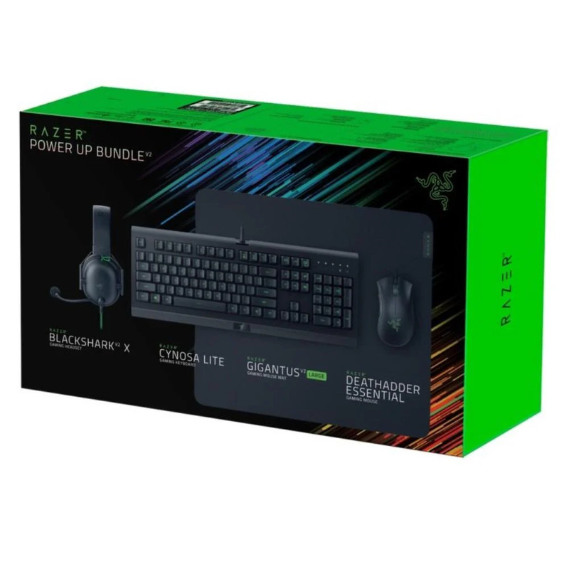 Razer Power Up Bundle V2- Cynosa Lite, Gigantus V2 Large, DeathAdder Essential, BlackShark V2 X - تجميعة